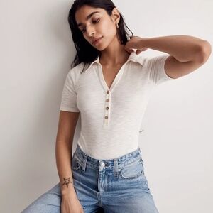 Madewell Ribbed Short Sleeve Polo Thong Bodysuit